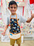 Two Medium Sized Ladies Children's apron space dogs exploration NASA shooting stars planets cosmos worn by little boy aged 10